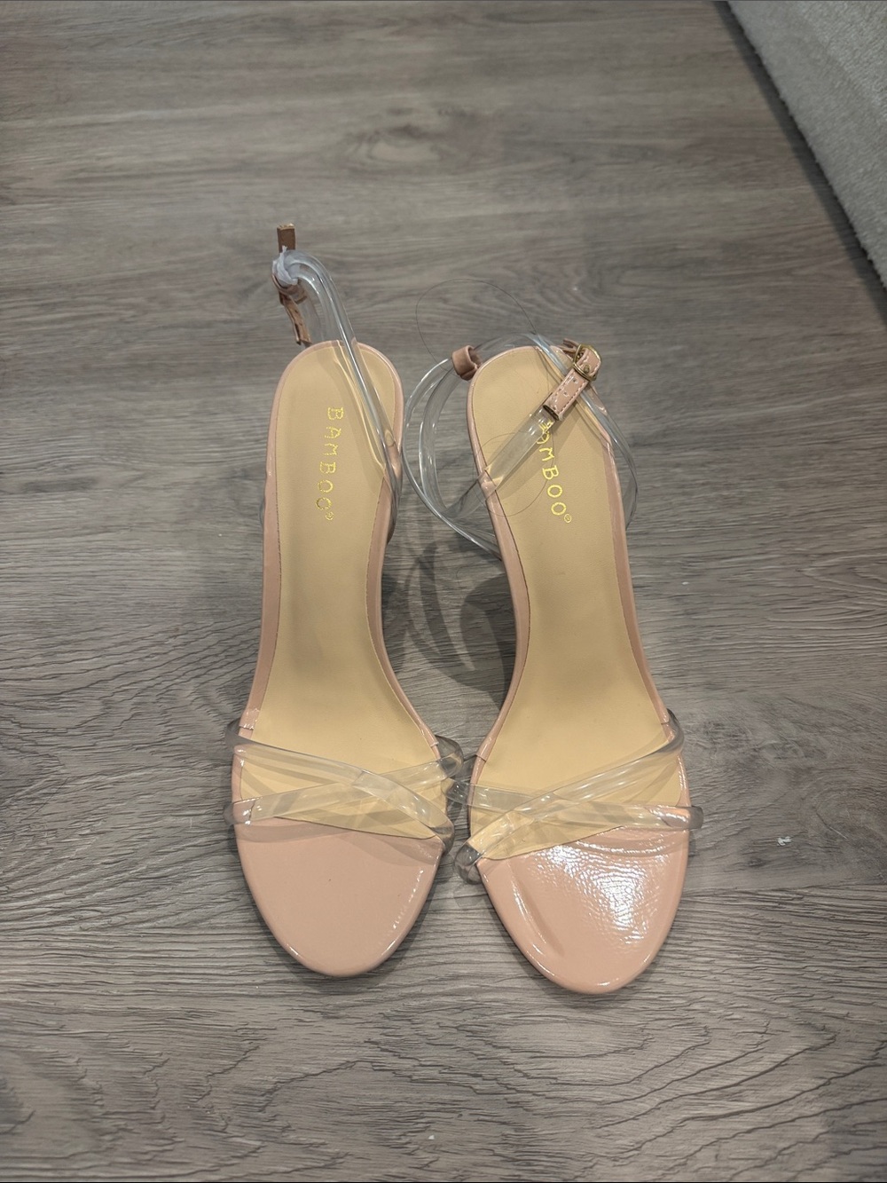 BAMBOO Blush Nude Clear-Strap Stiletto Heels